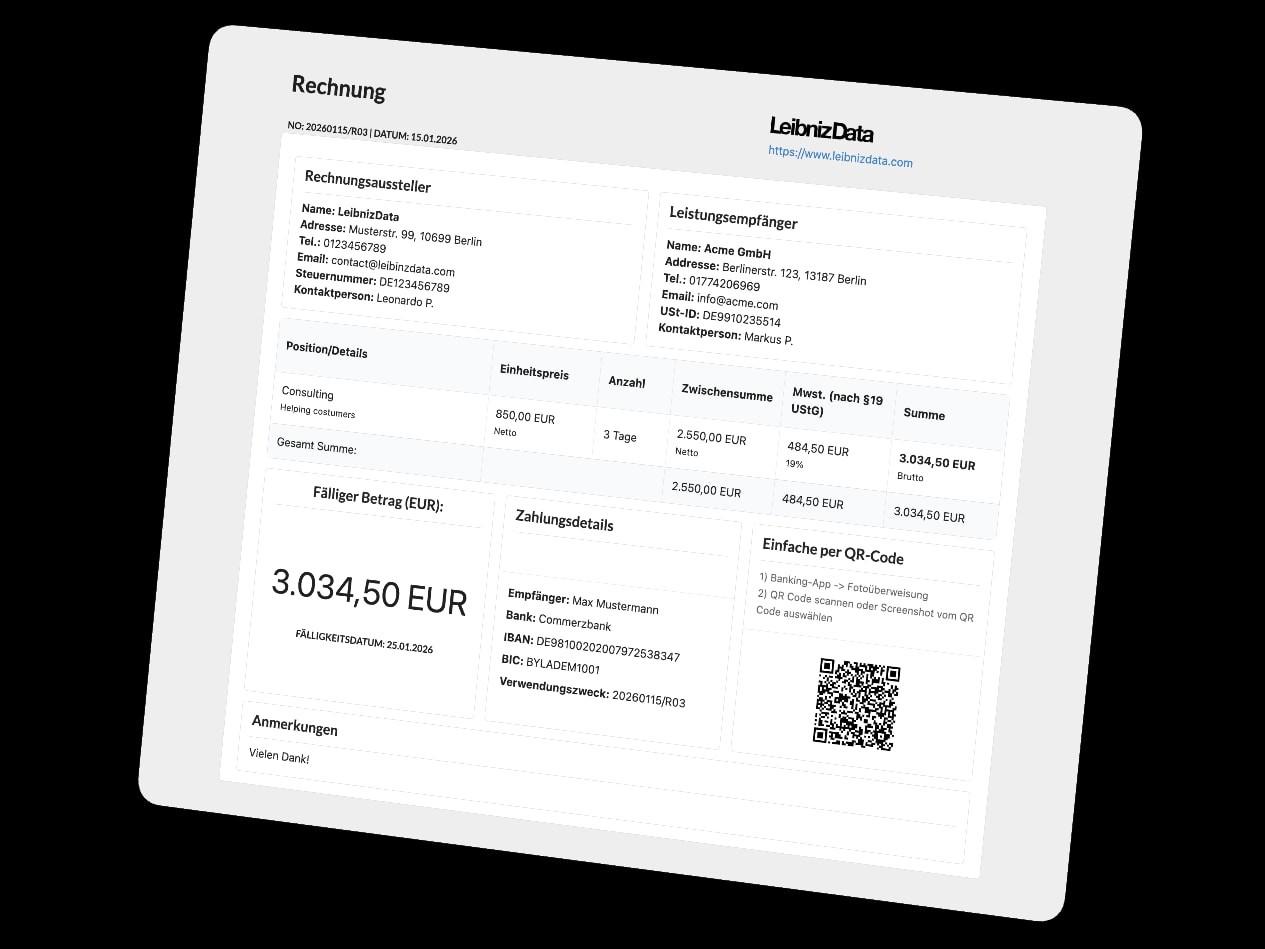 Rechnungs Vorlage Erstellung